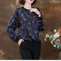 Spring Autumn Round Neck Plant&Flowers Printing Women's Clothing Pullover Lantern Long Sleeve Elegant T-shirt Casual Loose Tops