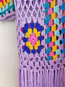 the CARDIGAN COVER UP - Women's Cardigan Handmade Crochet Beach Cover Up Coat Loose Tassel Tie Up Mixed Color Pure Hand Hook