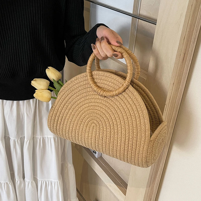 the BOHO TACO - Handwoven Shoulder Purse Chic Cotton Rope Holiday Travel Handbag, Retro Rattan Bag Vacation Bag for Women and Girls