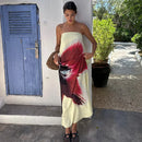 the BELTED BOHO - Sexy Strapless Print Floral Belt Maxi Backless Vacation Dress Autumn Loose Elegant Party Beachwear