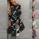 the ALPHA - Spring/Autumn Fashion One Shoulder Long Sleeve Pure Cotton Printing Letter Women's Pant Suits