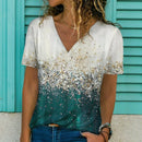 the GLITTER ABSTRACT - Women's Floral Sequins 3D Print V-Neck Short Sleeve Streetwear Oversized T-Shirts