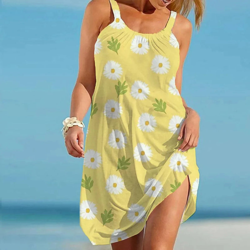 Summer Sunflower Beach Dress for Women 3D Print Vacation Party Sundress Ladies Casual Sleeveless Beachwear Female Traf Clothing