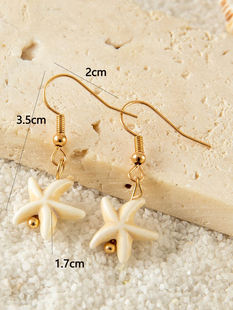 the BEACH TREASURES - 5pair/sets Bohemian Conch Shell Earrings Set for Women, Exquisite Starfish Summer Jewelry