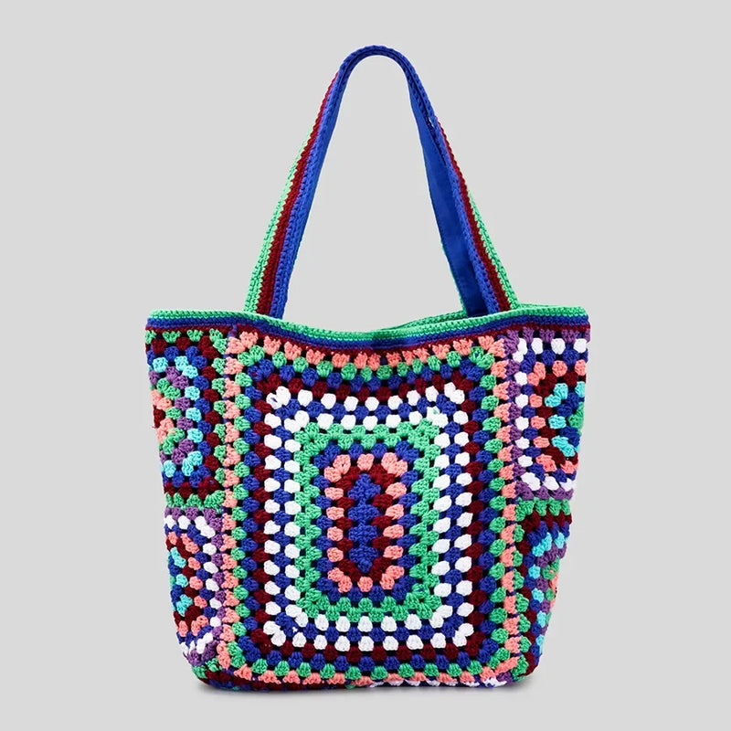 the CANCUN BOHO - Bohemian Crochet Women Shoulder Bags, Knitting Large Capacity Tote Bag, Casual Lady Handbags, Big Shopper Purses/Summer Beach Bags