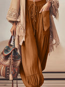 the CAPPUCCINO - Women's Vintage Casual Trousers Elastic Waist Drawstring High Waist Loose Pocket Design Ankle Length Bloomers