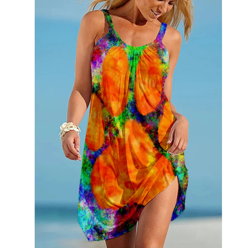 Summer Sunflower Beach Dress for Women 3D Print Vacation Party Sundress Ladies Casual Sleeveless Beachwear Female Traf Clothing