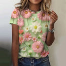 the GARDEN GIRL - Flower Printed Oversized Short Sleeve Blouse T-Shirts for Women