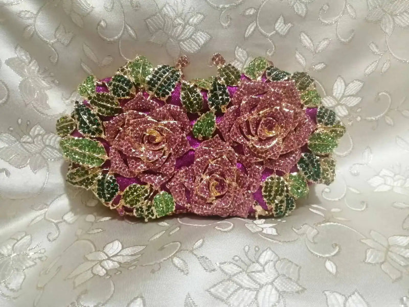 the ROSE GARDEN - Women Rhinestones Clutch Bag, Women Crystal Evening Bag, Wedding Party Dinner Handbags, Bridal Diamond Purses