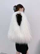 the SHAGGY - Women's Wool Plush Shoulder Bags, Hot Girls Faux Fur Drawstring Bucket Bag, Fashion Female Furry Purse Tote Handbags