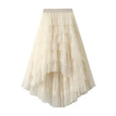 the BOHO TUTU - Women's Tulle Skirt Ruffle Multilayer Mesh A-Line Tier Tutu High Waisted Gradient Rainbow Tulle Long Skirt