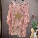 the STAR NET - Fashionable Fishnet Pullover Crochet Stylish O-Neck Knit Blouse