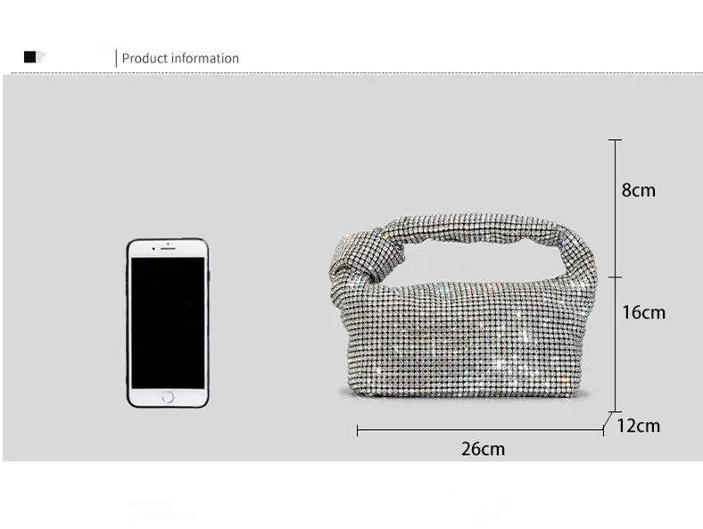 the KNOTTED RHINESTONE - Handle Rhinestones Knot Evening Bags, Silver Crystal Top Handle Bag for Women, Purses and Handbags Luxury Designer Handbag Tote