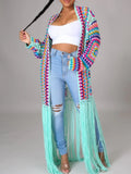 Women's Cardigan Handmade Crochet Beach Cover Up Coat Loose and Irregular Tassel Shirt Tie Up Mixed Color Pure Hand Hook Jackets