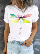 the LET IT BE DRAGONFLY - Casual Dragonfly Print Crew Neck Short Sleeve T-Shirt for Women