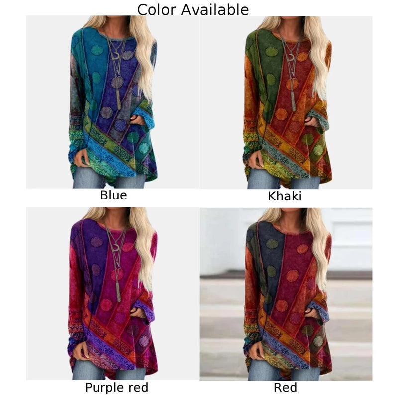 Women Boho Long Sleeve T-Shirt Tunic Tops Ladies Casual Blouse Tee Plus Size Loose Sleeved 2023 Retro Fashion Clothes