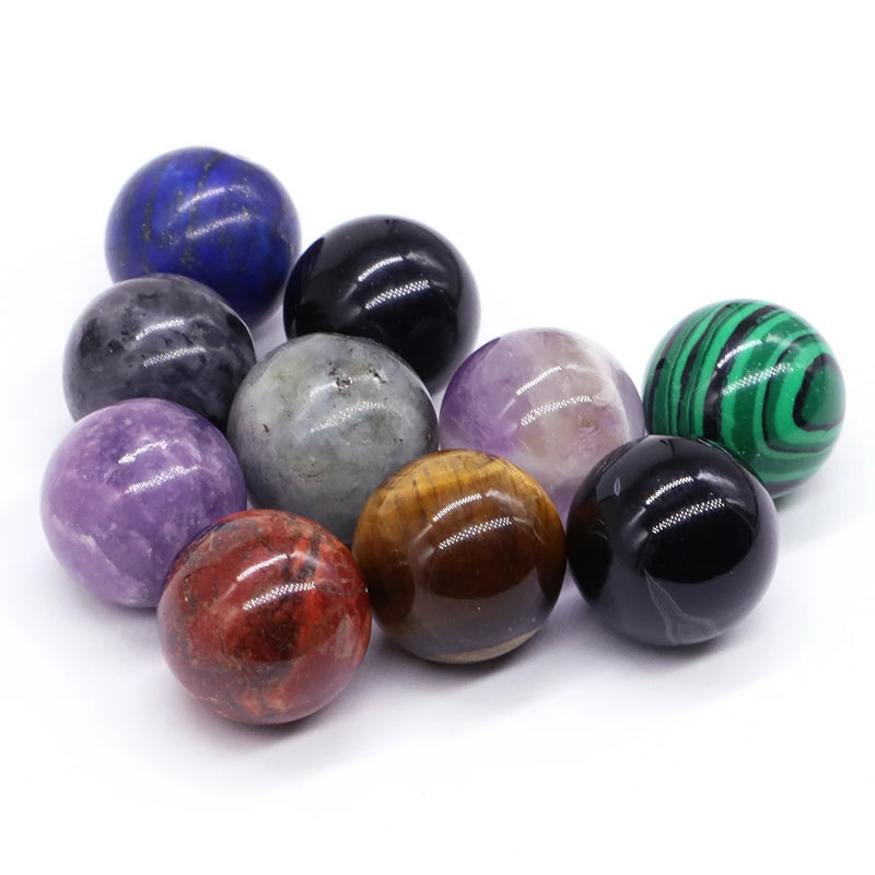 5PCS / Set Mini 16mm Natural Stones Crystals Round Ball Healing Reiki Amethyst Rose Quartz Energy Chakra Globe Beads Specimen