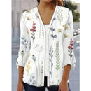 the VINTAGE BOHO - Women's Spring/Autumn Vintage Floral Print Knitted Cardigan Fashion Elegant V-Neck 3/4 Sleeve Tunic Sweater Coats