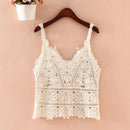 the DAINTY DAMSEL - Women Vintage V-Neck Vest Tops Summer Sleeveless Crochet Tops Hollow Lace Knitted Sling Camisole Tops
