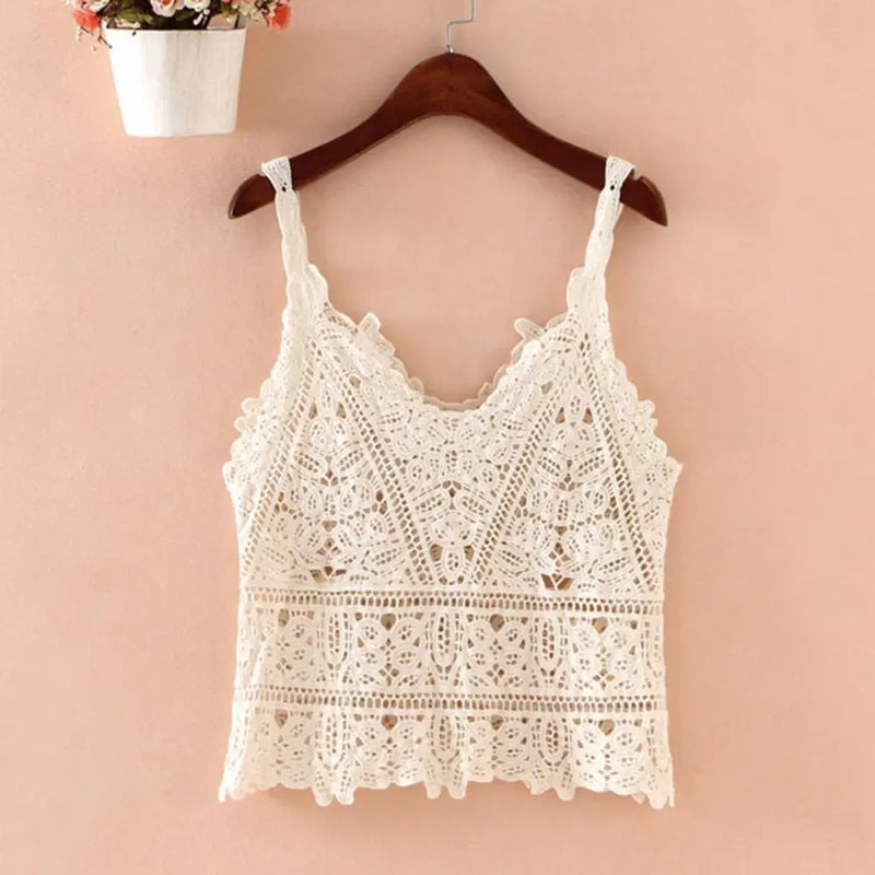 V-neck Vest Tops Women Summer Sleeveless Crochet Knitting Tops Hollow Lace Knitted Sling Tops Streetwear ropa de mujer