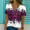 the GLITTER ABSTRACT - Women's Floral Sequins 3D Print V-Neck Short Sleeve Streetwear Oversized T-Shirts