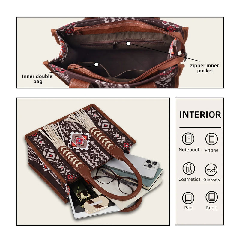 the NAVAJO - Ethnic Print Hand-Held Crossbody Bag Set with Tassel Decoration and Small Coin Purse