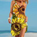 the SUNFLOWER - Summer Sunflower Beach Dress 3D Print Vacation Party Sundress Casual Sleeveless Beachwear Dress