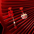 the GOOD FORTUNE - Chinese Style Red Little Lion Bell Pendant Earrings for Women, The Year of The Dragon Festive Jewelry Gifts