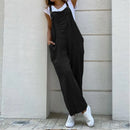 the BOHO OVERALLS - Summer Casual Cotton Linen Fashion Sleeveless Wide Leg Dungarees Solid Long Rompers Casual Comfortable Jumpsuits/Playsuit