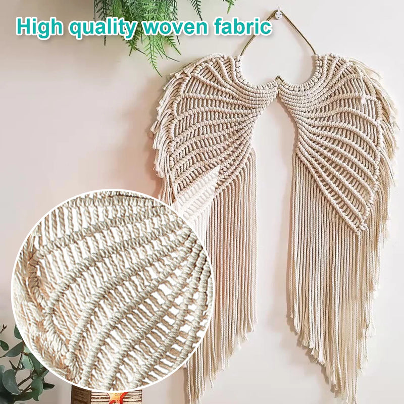 the ANGELIC WINGS - Angel Wing Hanging Tapestry, Cotton Angel Wings Tapestry with Long Tassels, Woven Macrame Tapestry Wall Hanging Decor Rustic Art