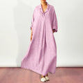 Spring Fall Maxi Dress Robe Baggy Cross V Neck Dresses Solid Color Large Pocket Retro A-line Bohemian Maxi Dress For Casual