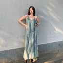 the WHISPER - Women Tie Dye Suspender Loose Lazy Long Summer Seaside Vacation Dress