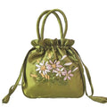 the SATCHEL - Retro Elegant Satin Silk Embroidery Totes for Women, Floral Drawstring Handbag, Woman Purse/Wallet Small Tote Bags