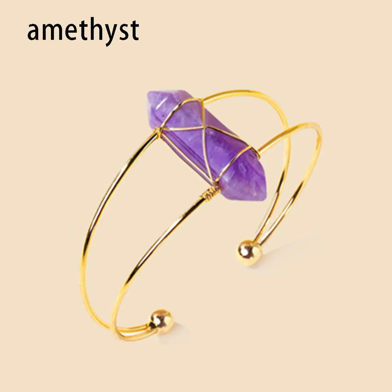 1PC Natural Crystal Double Pointed Hex Prism Bracelet Women Reiki Healing Energy Strand Bracelet  Jewelry Stylish Birthday Gift