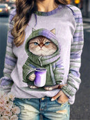 the COFFEE CAT CLUB - Women's Round Neck Animal Cat 3D Printed Autumn/Winter Sweatshirts