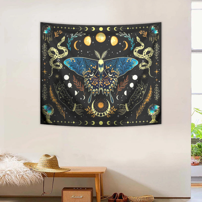 the MOTHMAN - 1PC Butterfly Moon Tapestry, Bohemian Tapestry, Aesthetic Moth Snake Tapestry, Retro Plant Starry Sky Tapestry