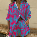 the OFFICE PARTY - Casual Print Short Sleeve Shirts 2-Piece Set Shorts Summer Fashion Loose Office Shirts Suit Outfits