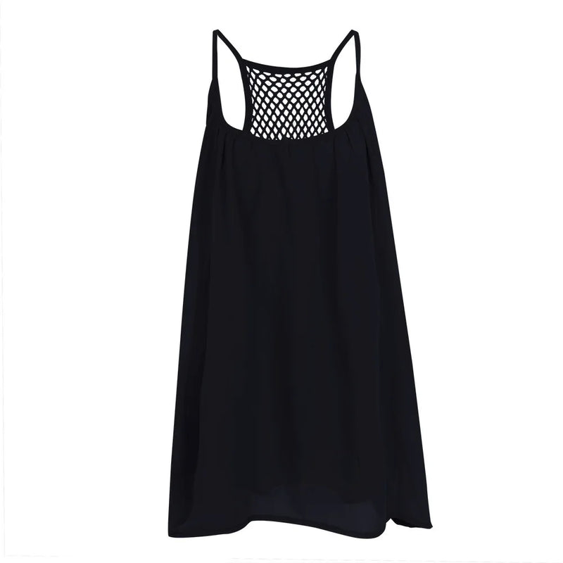 Loose Casual Summer Beach Dress Women Mini Sleeveless Spaghetti Strap Dresses Hollow Out Girl Clothing Bodycon Vestidos Female