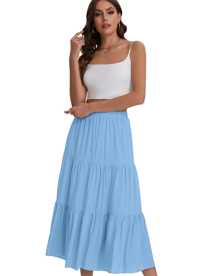 2024 Women's cross-border European and American summer Bohemian pleated A-line flowing swaying layered long skirt for wome