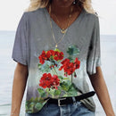 the POPPY - Women's Summer Poppy 3D Print Casual Fashion Short Sleeve V-Neck T-Shirts