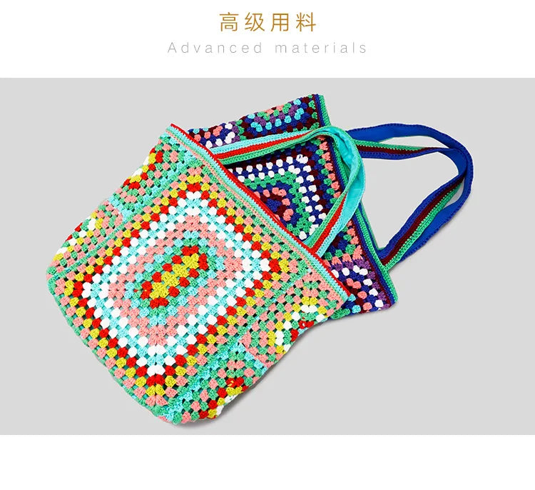 the CANCUN BOHO - Bohemian Crochet Women Shoulder Bags, Knitting Large Capacity Tote Bag, Casual Lady Handbags, Big Shopper Purses/Summer Beach Bags