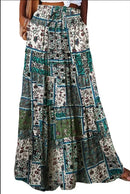 the PATCHWORK BOHO - Long Skirt Retro Loose Casual High Waist Skirt Bohemian Style Patchwork Pleated Pocket Skirt