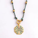 the AMULET - Star Celestial Blue Green Evil Eye Long Knot Beaded Necklace, Boho Nature Cotton Cord Amulet Jewelry