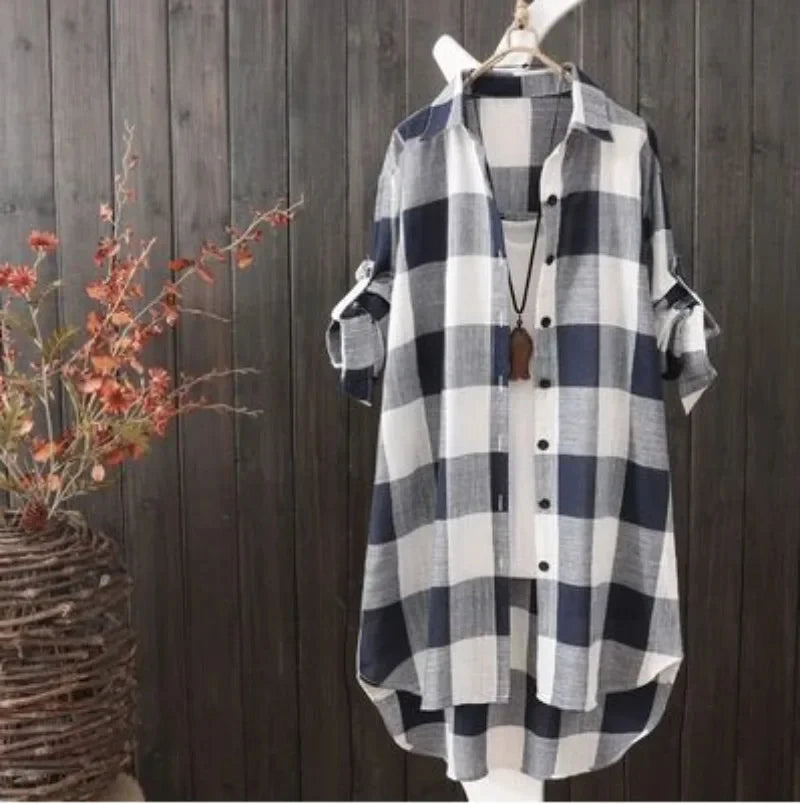 Women's Plaid Cotton Shirt Chic Women Blouse Elegant and Youth Women's Blouses New In External Clothes Korean Style