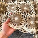 the EMBROIDED DAISY - Crochet Knit Sweater Long Sleeve Sheer Open-Knit Crop Knit Top Pullover for Women