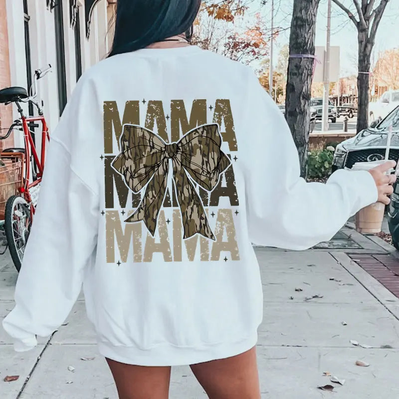 Mama Camo Coquette Bow Women Sweatshirts School Camo Girls Camo Bow Hoodies Retro Hunting Coquette Bow Oversized Sweatshirts