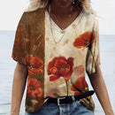 the POPPY - Women's Summer Poppy 3D Print Casual Fashion Short Sleeve V-Neck T-Shirts