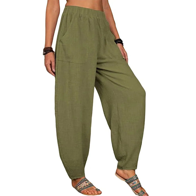 Casual Women Harem Pants Summer Female Cotton Linen Loose Wide Leg Long Pants Homewear LRFZ-922