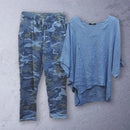 the CAMO SET - Tops/Pants Set Comfy Cotton Blend Quarters-Sleeve Breathable Elastic Waist Outfit Suit Shirt/Pants Set