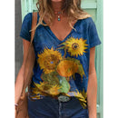 the VAN GOGH - Summer Van Gogh Oil Painting 3D Print V-Neck Tees Oversized T-Shirts for Women
